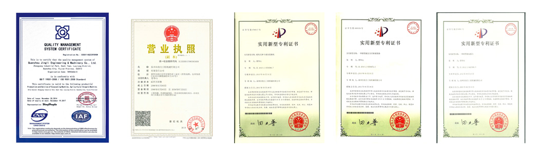 Certificados do fabricante de mquinas Jing Gong